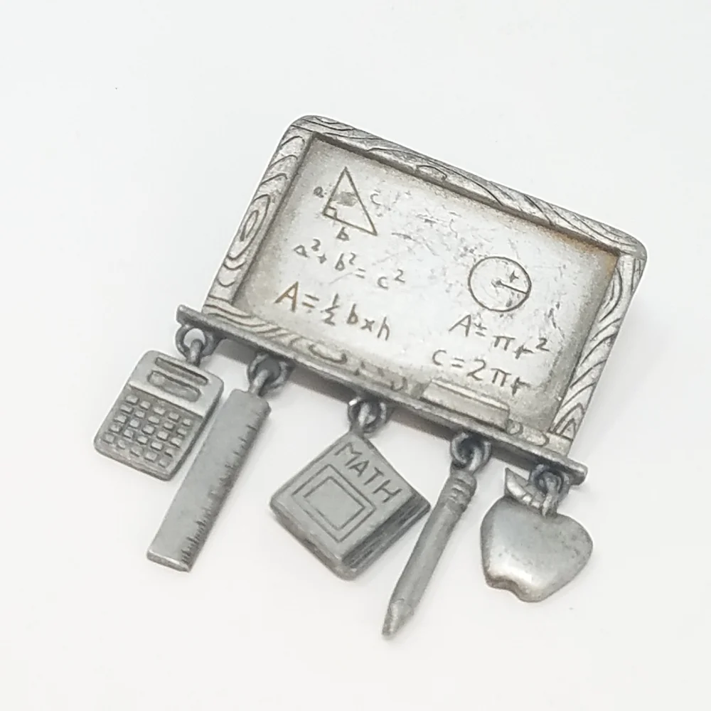 Vtg JJ Jonette pewter school chalk board pin‎ ename